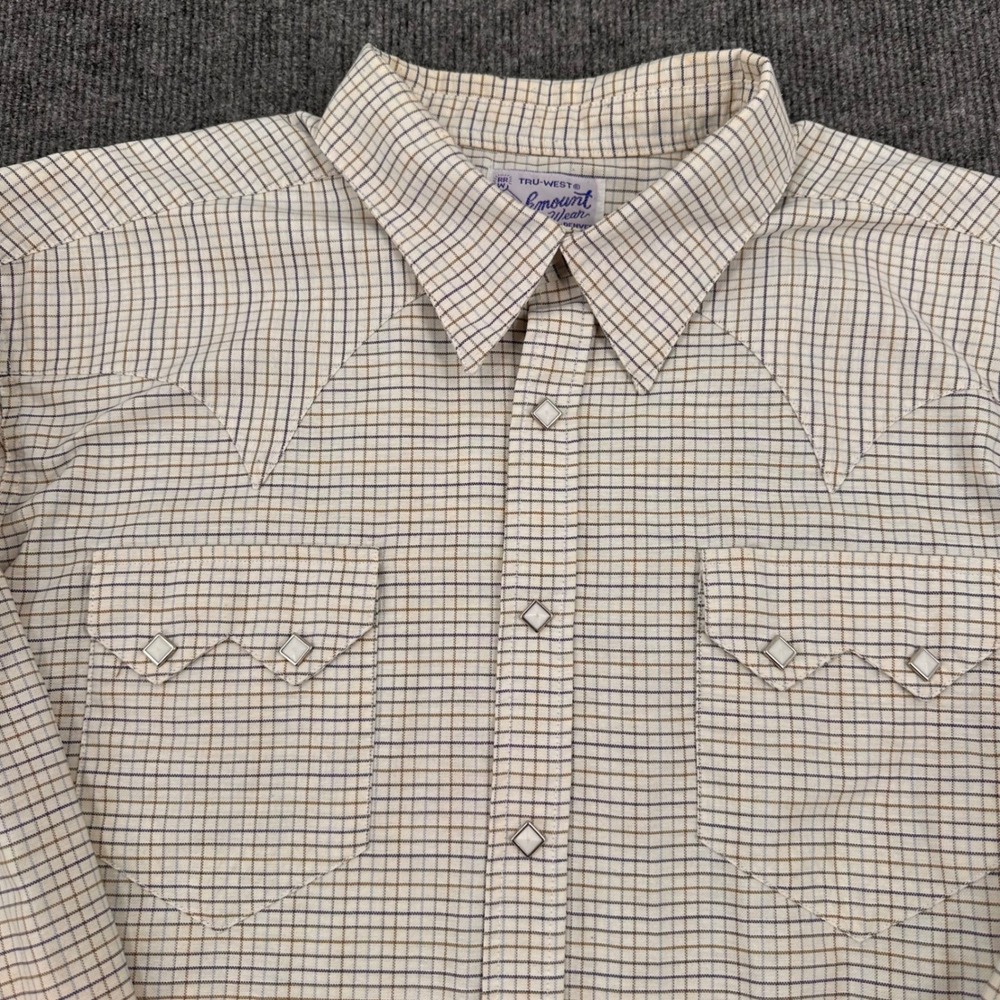 Vtg Rockmount Ranch Wear Western Shirt L Pearl Snap Plaid Tan Modern Sawtooth